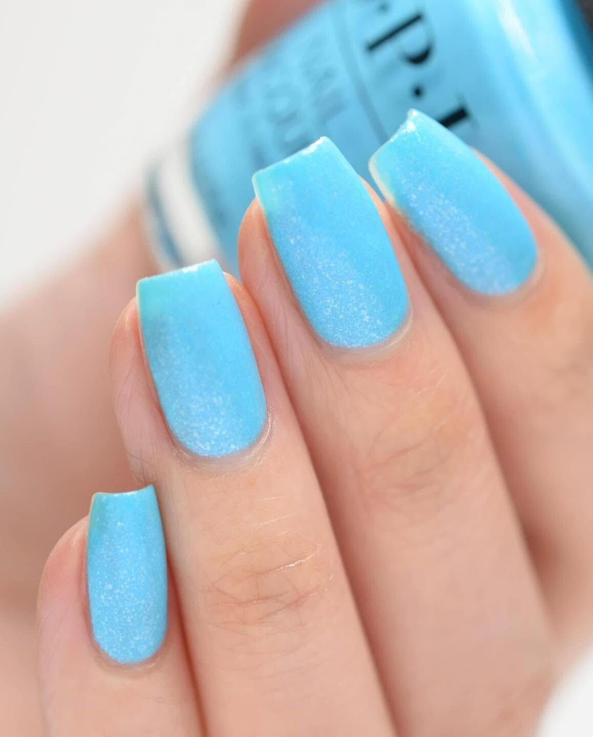 Shimmering sky blue square nails